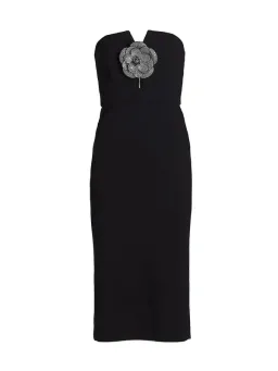 Rebecca Vallance Yvonne Rhinestone Flower Midi-Dress Black Size 6 for rent on The Volte - image 4