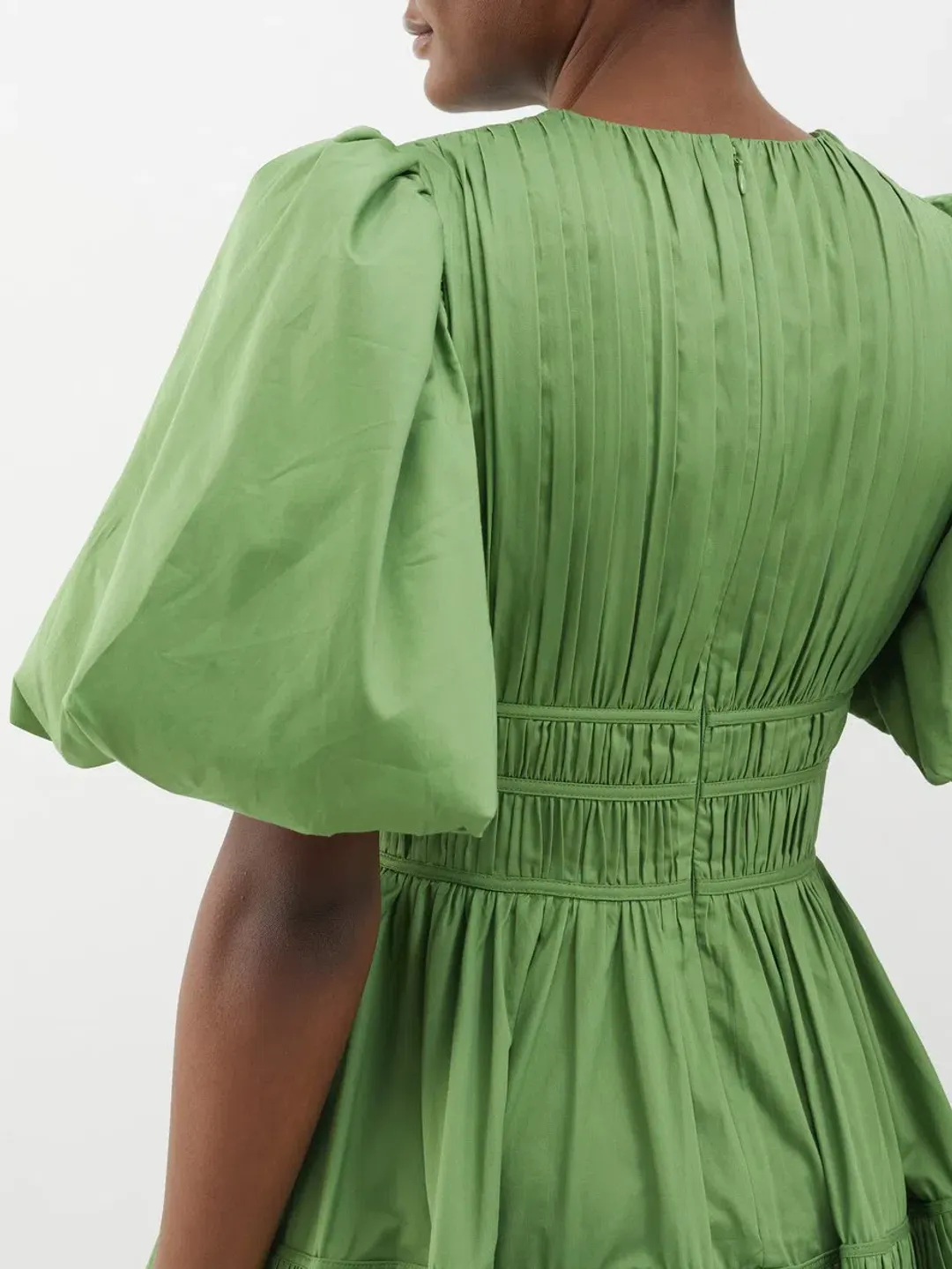 Aje Fallingwater Pintuck-pleated Cotton Midi Dress Khaki Size 12 for rent on The Volte - main image