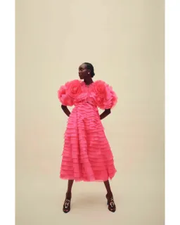 AJE Amour Ruffle Midi Dress in Berry Size 16 for rent on The Volte - image 3