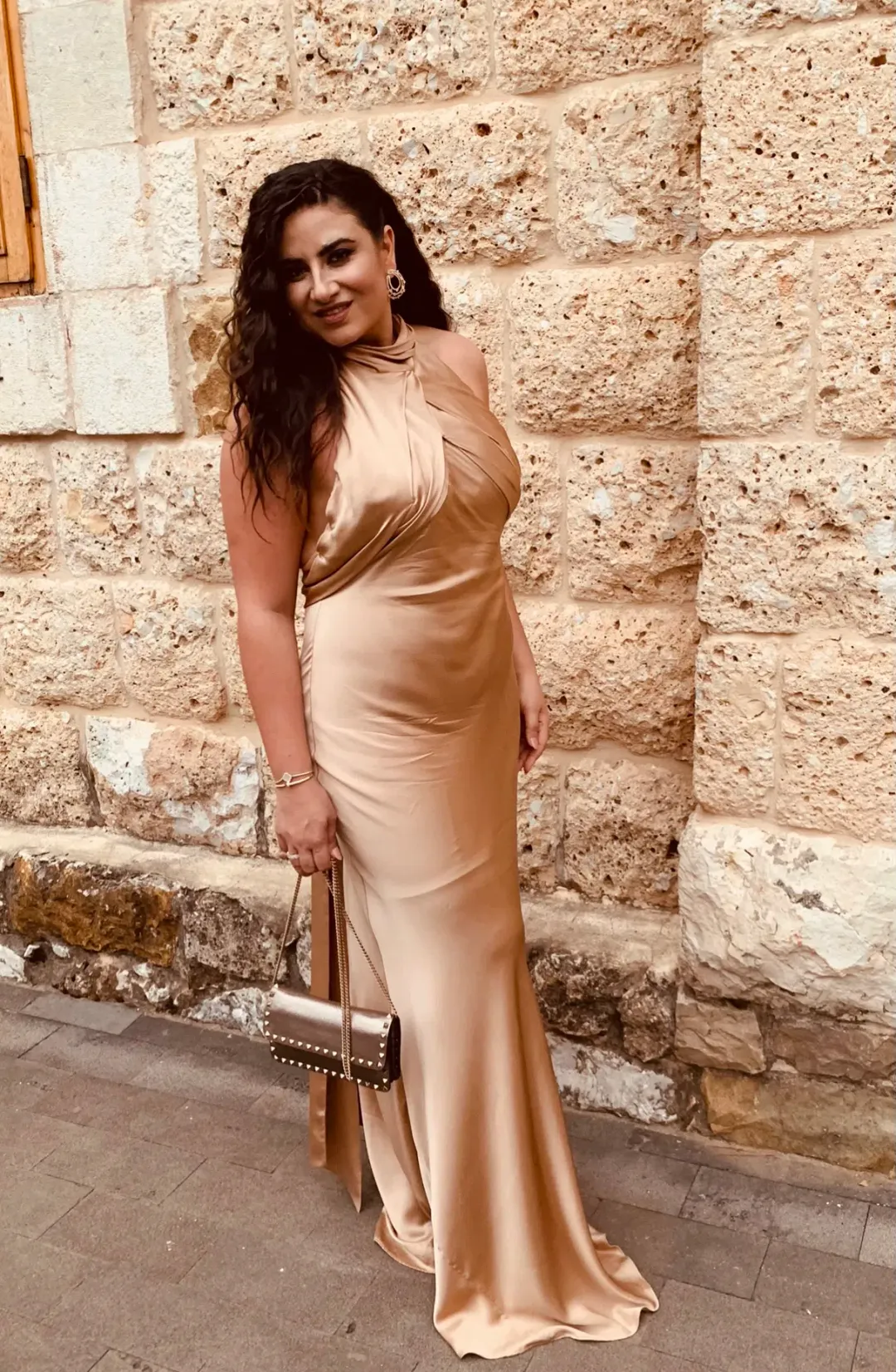 Rachel Gilbert Audrey Halterneck Dress Champagne Size 14 for rent on The Volte - main image