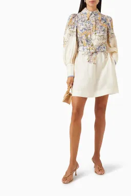 Zimmermann Tama Tunic Mini Dress In Linen Floral Size 0/AU 8 for rent on The Volte - image 1