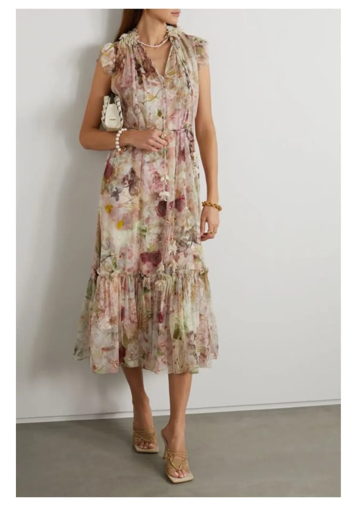 Zimmermann Dancer Flutter Midi Dress Alabaster Garden Floral Size 0 / AU 8 for rent on The Volte - main image