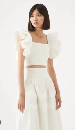 Aje Corinne Knit Bodice Crop Top and Rosalie Knit Waist Midi Skirt Set in Ivory Size XL / AU 16 for rent on The Volte - image 5