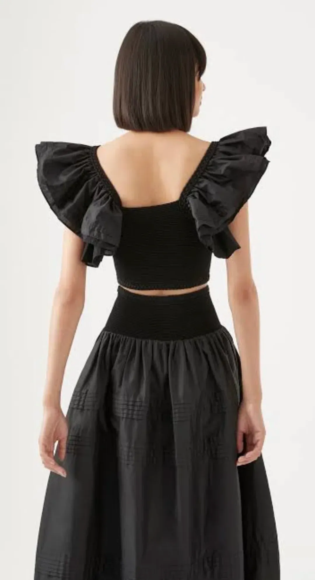Aje Corinne Knit Bodice Crop Top and Rosalie Knit Waist Midi Skirt Set in Black Size XL / AU 16 for rent on The Volte - main image