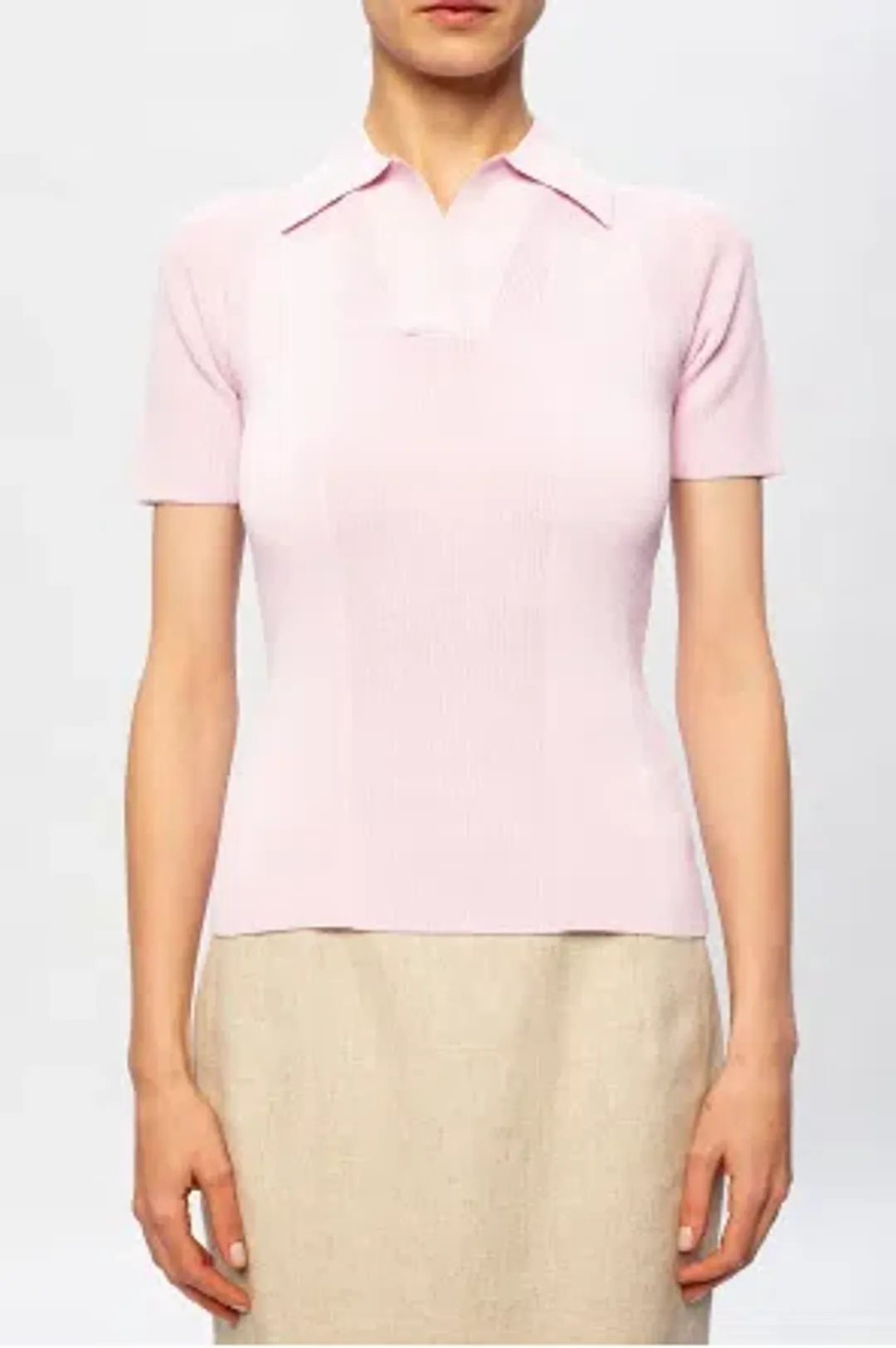 Jacquemus Ribbed Polo Top With Open Back Pink Size 32 / AU 4 for rent on The Volte - main image