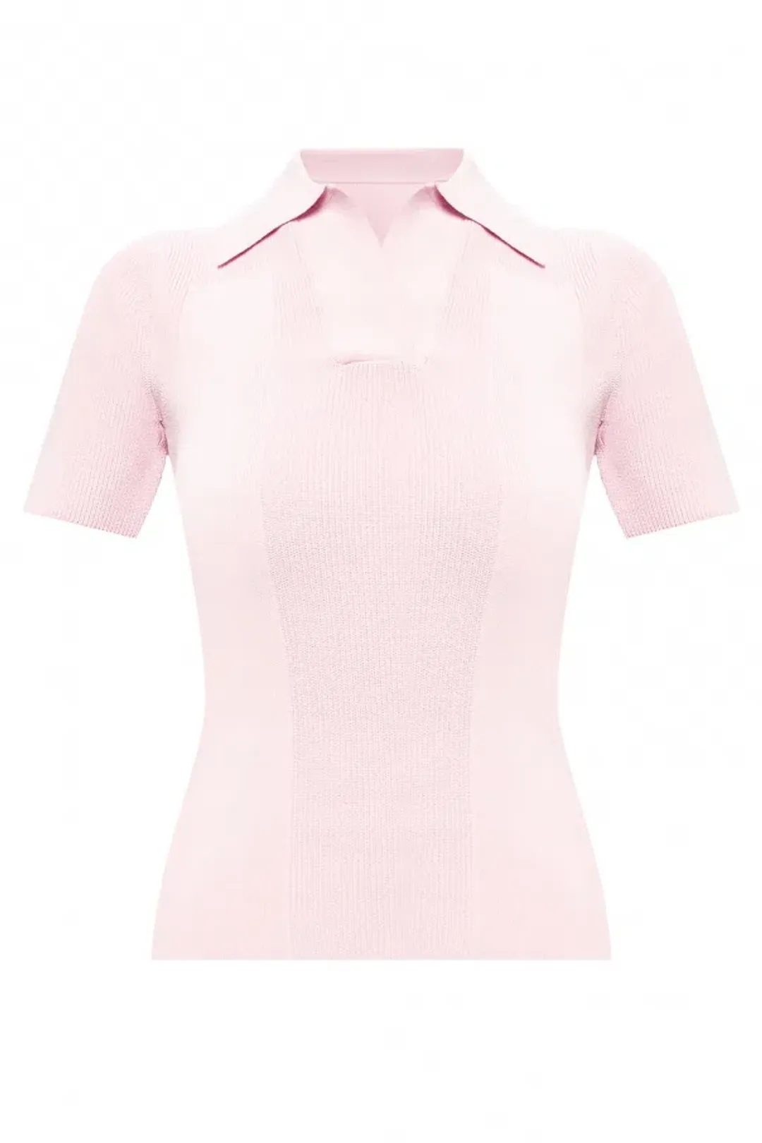 Jacquemus Ribbed Polo Top With Open Back Pink Size 32 / AU 4 for rent on The Volte - main image