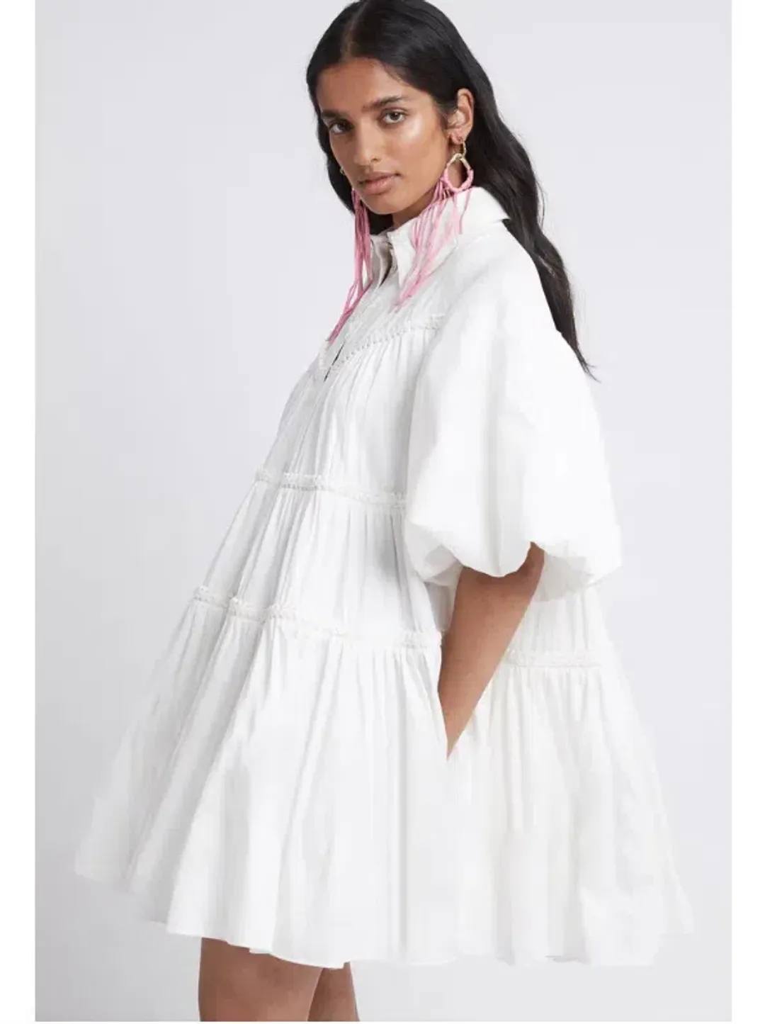 Aje Casabianca Puff Sleeve Shirt Smock Dress White Size 4 for rent on The Volte - main image