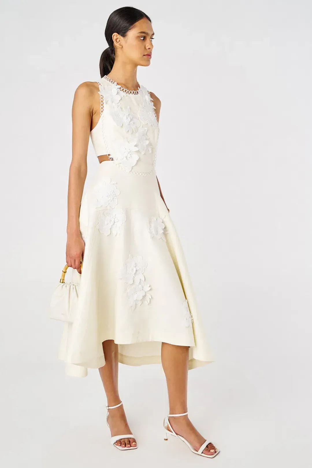 Oroton Lace Flower Midi Dress Soft Cream Size 6 for rent on The Volte - main image
