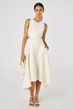 Oroton Lace Flower Midi Dress Soft Cream Size 6 for rent on The Volte - image 1