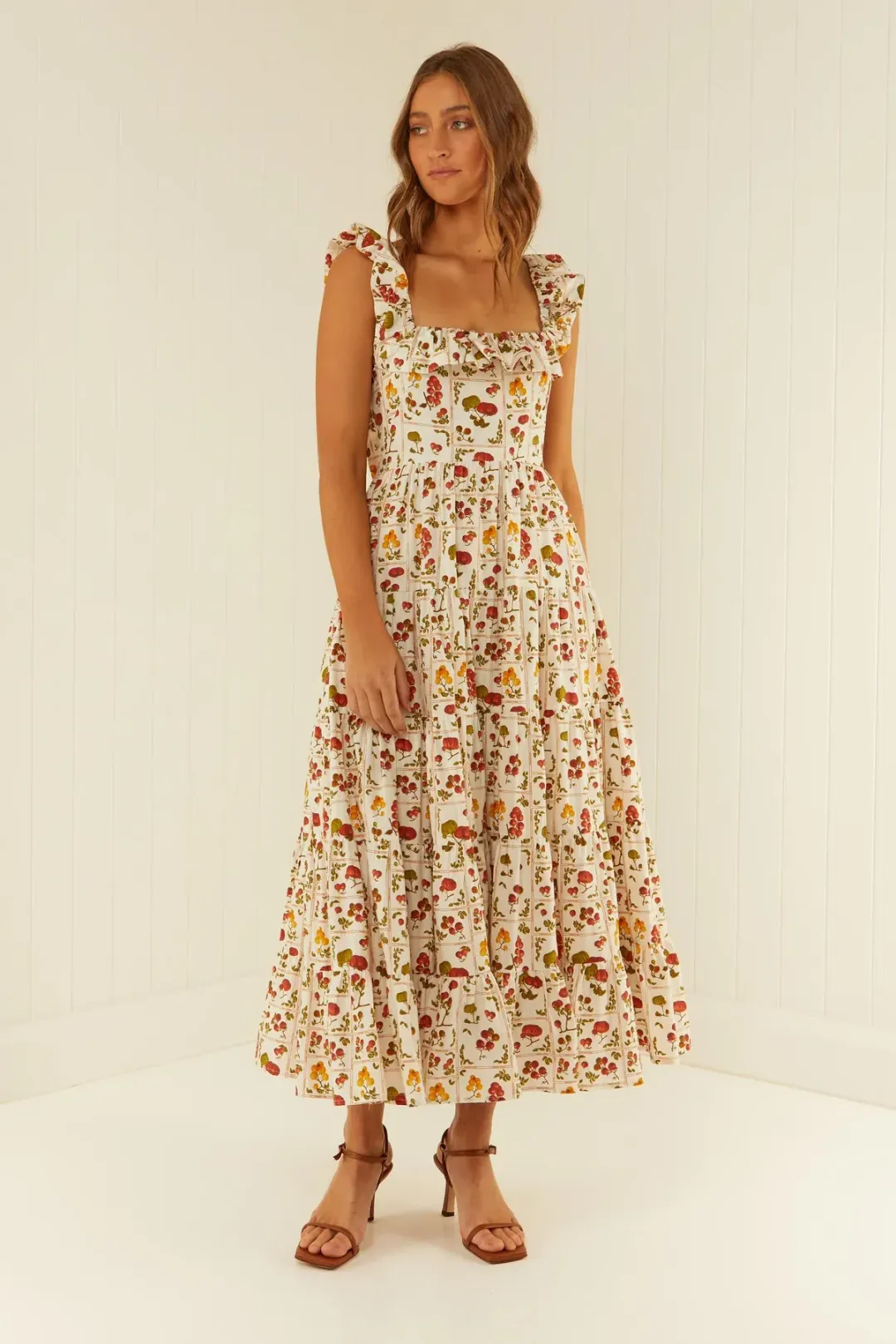 Palm Noosa Leon Dress in Tomato Tiles Print Size 6 for rent on The Volte - main image