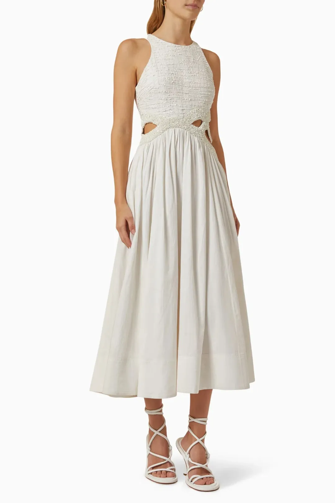 Aje Catara Sequin Sateen Cut Out Midi Dress In Ivory Size 14 for rent on The Volte - main image