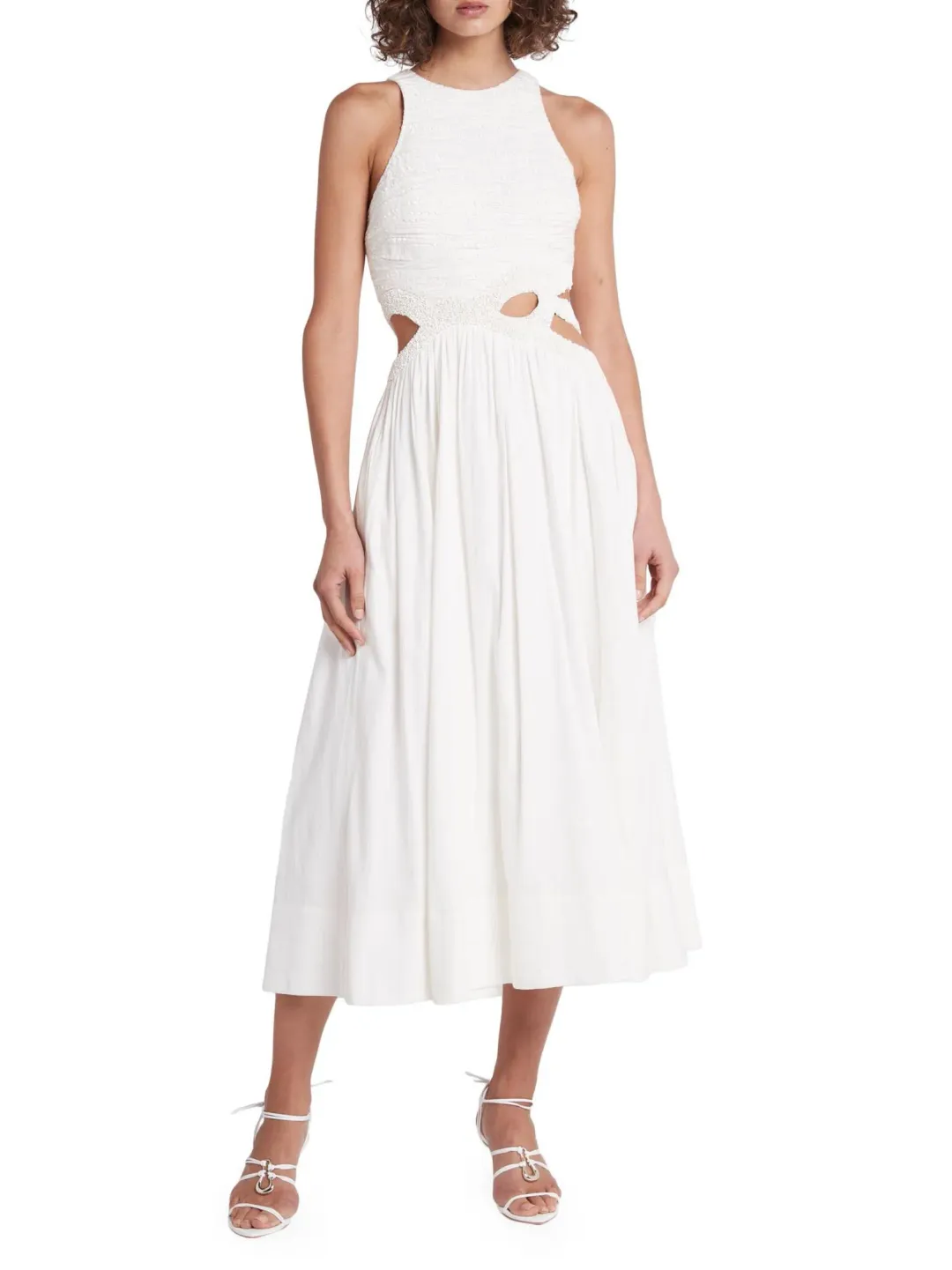 Aje Catara Sequin Sateen Cut Out Midi Dress In Ivory Size 14 for rent on The Volte - main image