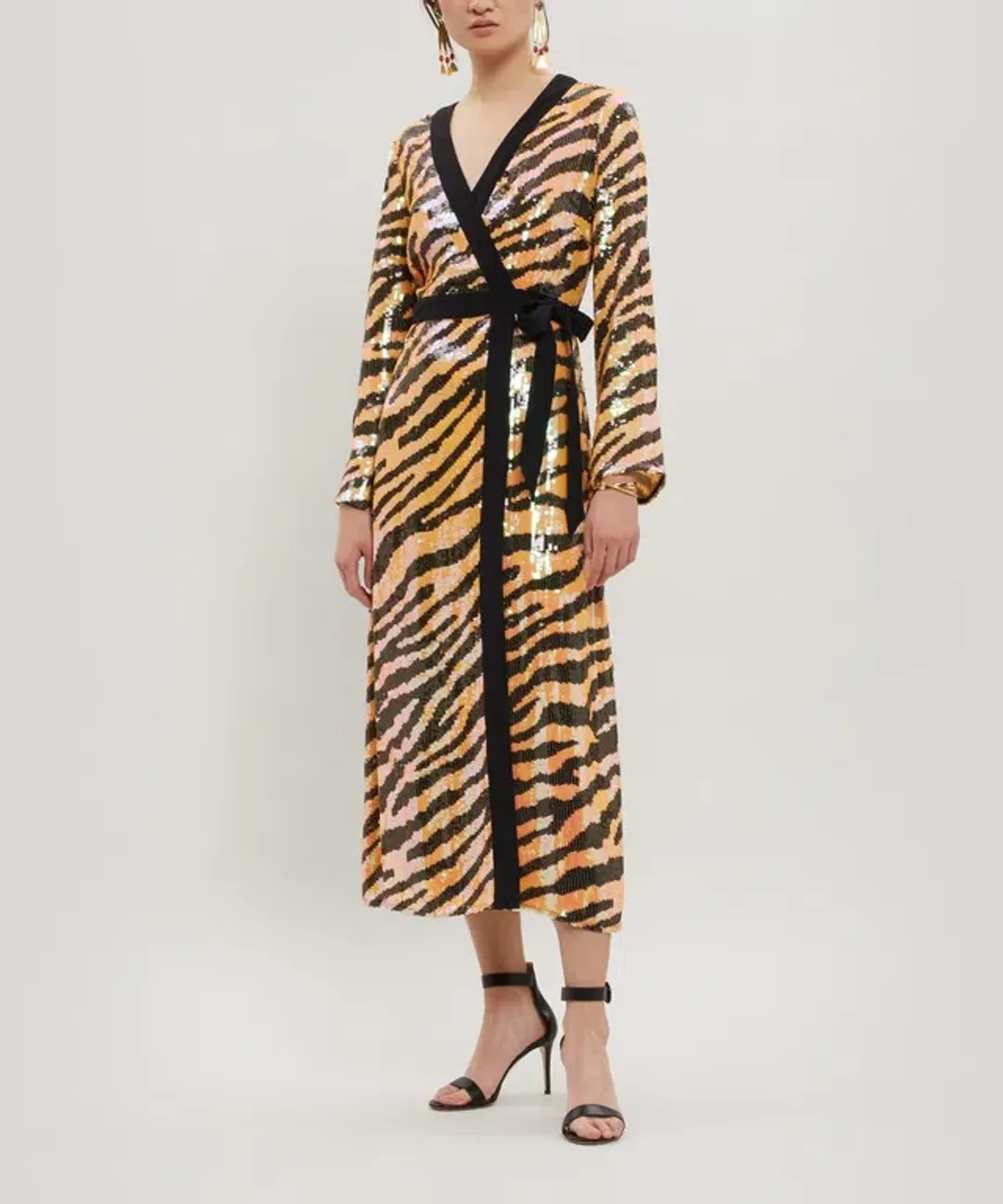 RIXO London 'Gigi' Sequin Midi Dress Tiger Print Sequins Size M/Au 12 for rent on The Volte - main image