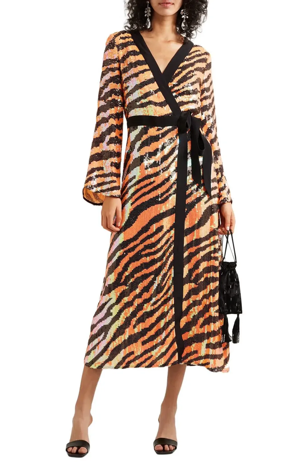 RIXO London 'Gigi' Sequin Midi Dress Tiger Print Sequins Size M/Au 12 for rent on The Volte - main image