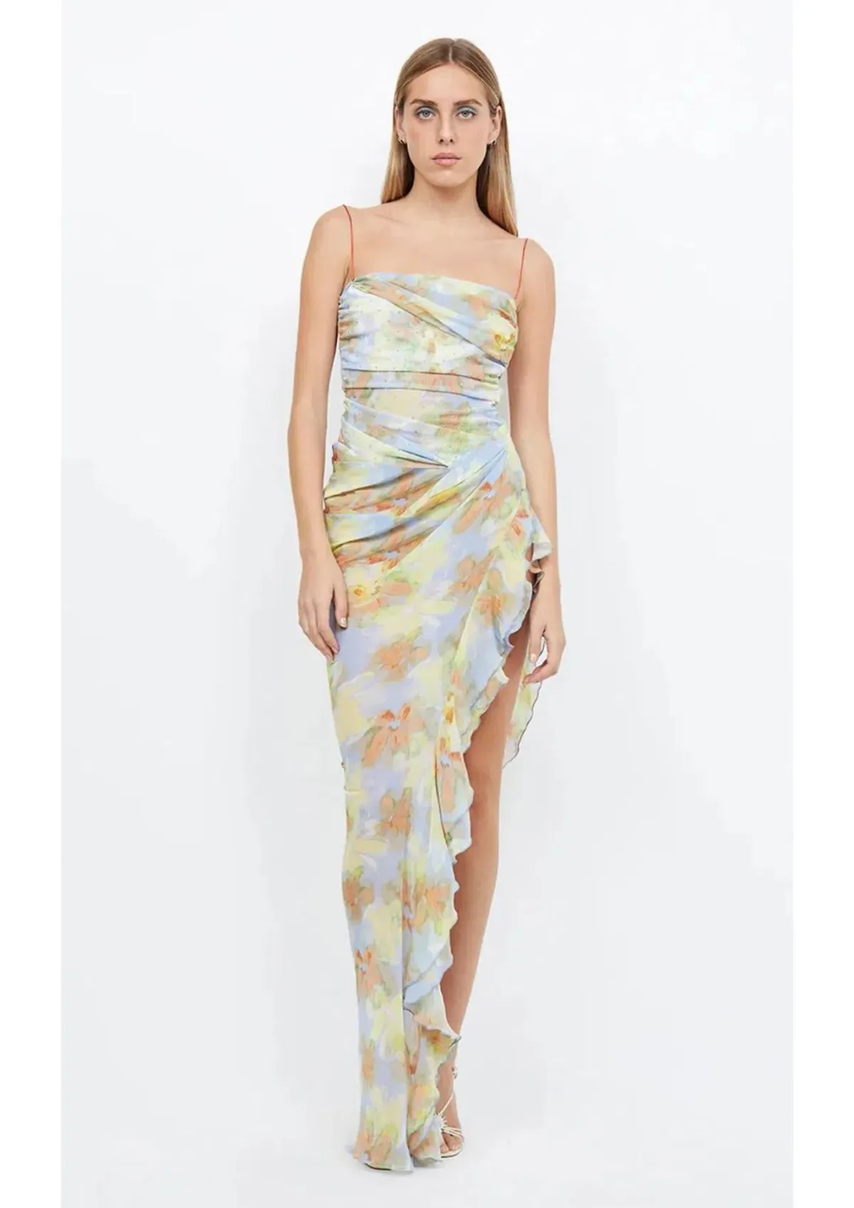 Bec & Bridge Zephy Asym Dress Blue Blossom Floral Size 8 for rent on The Volte - main image