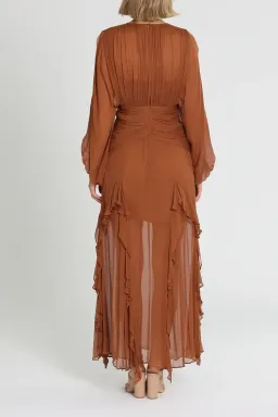Shona Joy Leonie Balloon Sleeve Maxi Dress in Brown Size 6 for rent on The Volte - image 3