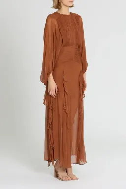 Shona Joy Leonie Balloon Sleeve Maxi Dress in Brown Size 6 for rent on The Volte - image 2