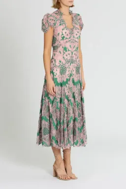 Moss and Spy Sienna Cap Sleeve Midi Dress in Green and Pink Size 14 for rent on The Volte - image 2