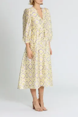 Baum Und Pferdgarten Asana Midi Dress in Yellow Size 10 for rent on The Volte - image 2