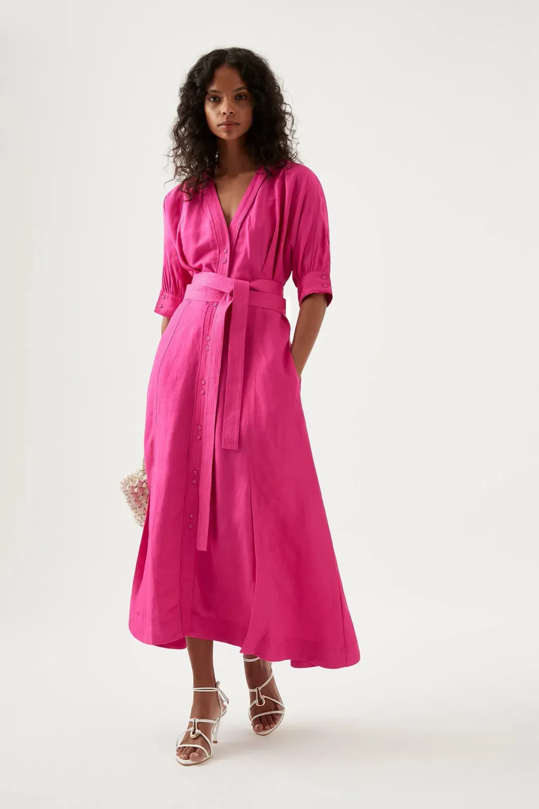 Aje Ennoble Midi Dress in Fuchsia Size 12 for rent on The Volte - main image