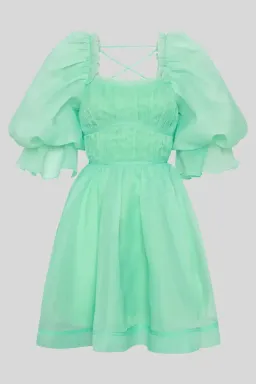 Aje Astrid Tie Back Mini Dress in Green Size 10 for rent on The Volte - image 2