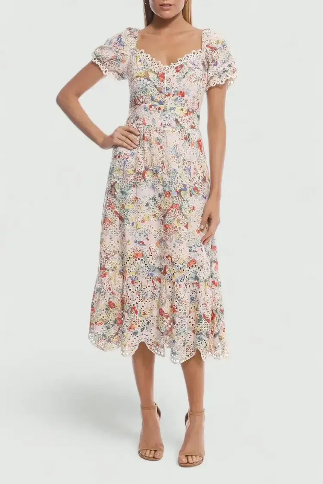 Elliatt Faith Midi Dress in Pink Floral Size 10 for rent on The Volte - main image