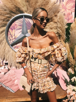 Zimmermann Painted Heart Folds Mini Dress Peach Tapestry Size 1 / AU 10 for rent on The Volte - image 1