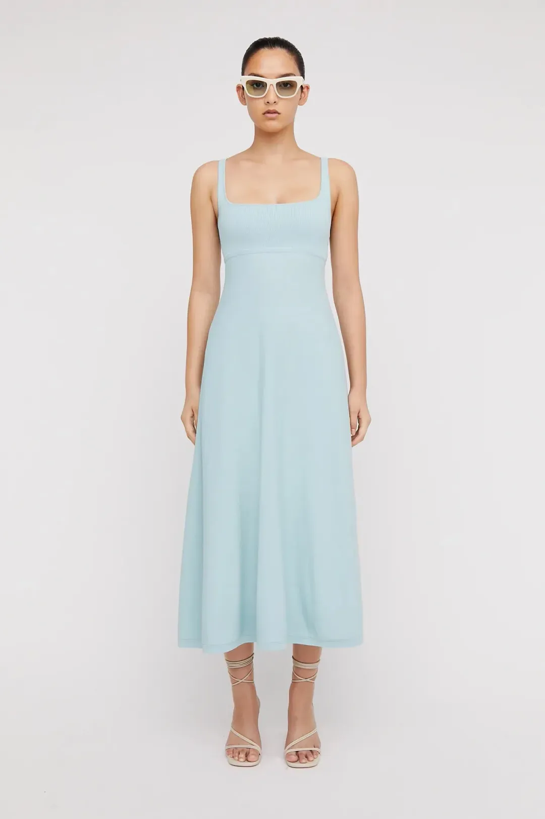 Scanlan Theodore Crepe Knit Square Neck Midi Dress Aqua Size M / AU 10 for rent on The Volte - main image