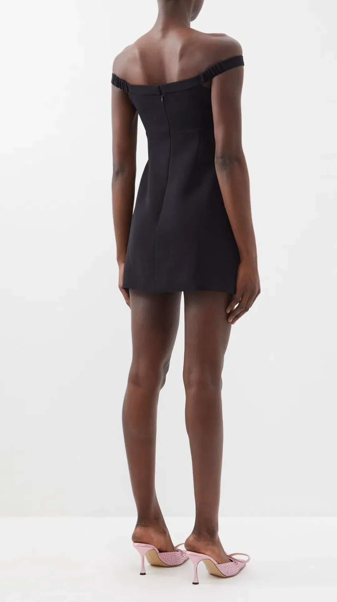 Self-Portrait Off Shoulder Crystal Embellished Bow Tie Crepe Mini Dress Black Size 8 for rent on The Volte - main image