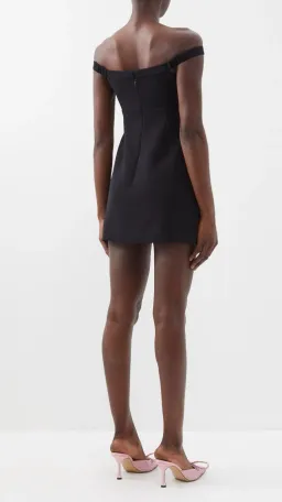 Self-Portrait Off Shoulder Crystal Embellished Bow Tie Crepe Mini Dress Black Size 8 for rent on The Volte - image 3