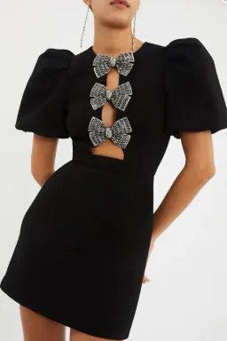 Rebecca Vallance Yvonne Bow Mini Dress Black Size 10 for rent on The Volte - image 2