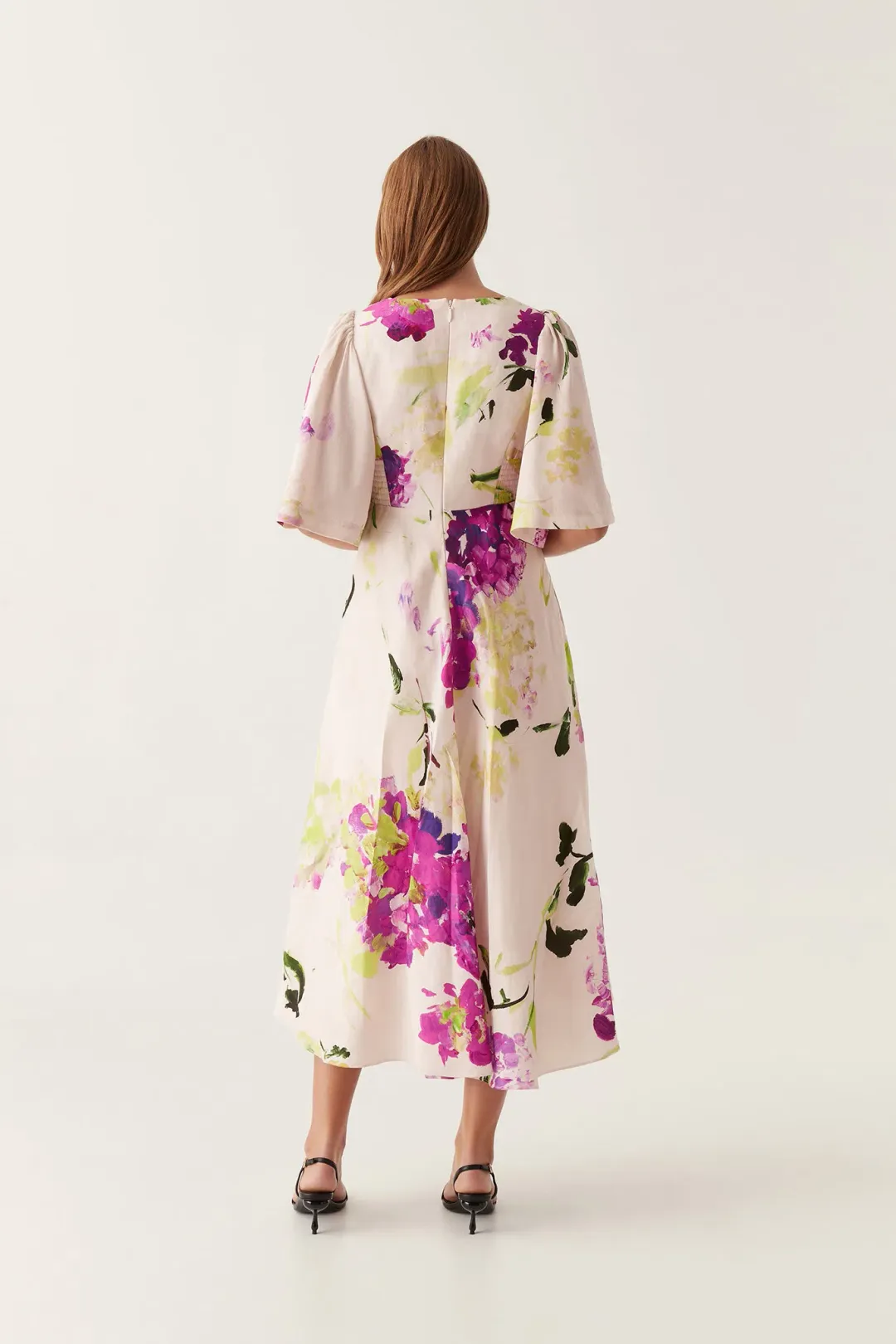 Aje Gilda Bell Sleeve Midi Dress Wild Hydrangea Size 10 for rent on The Volte - main image