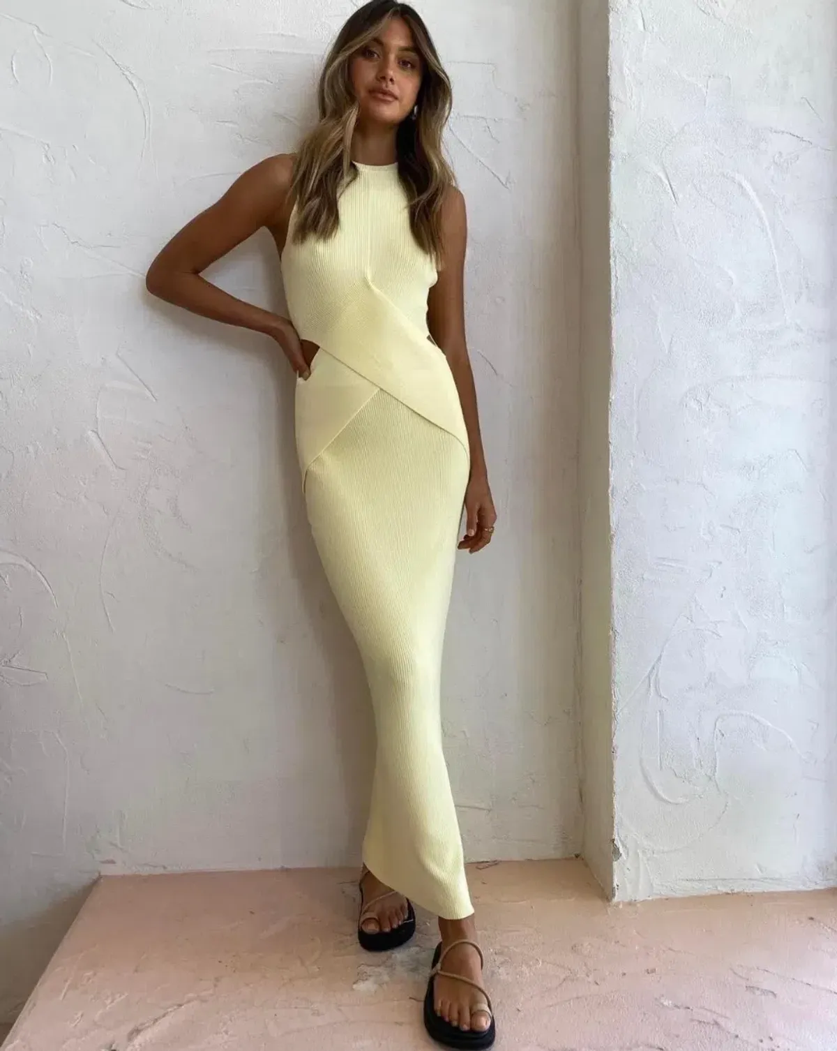 Sir the Label Kelvin Drape Dress in Lemon Yellow Size 0/AU 6 for rent on The Volte - main image