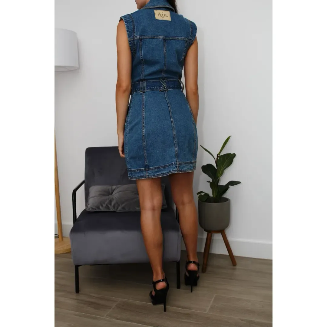 AJE Darcie Denim Mini Dress Blue Size 4 for rent on The Volte - main image