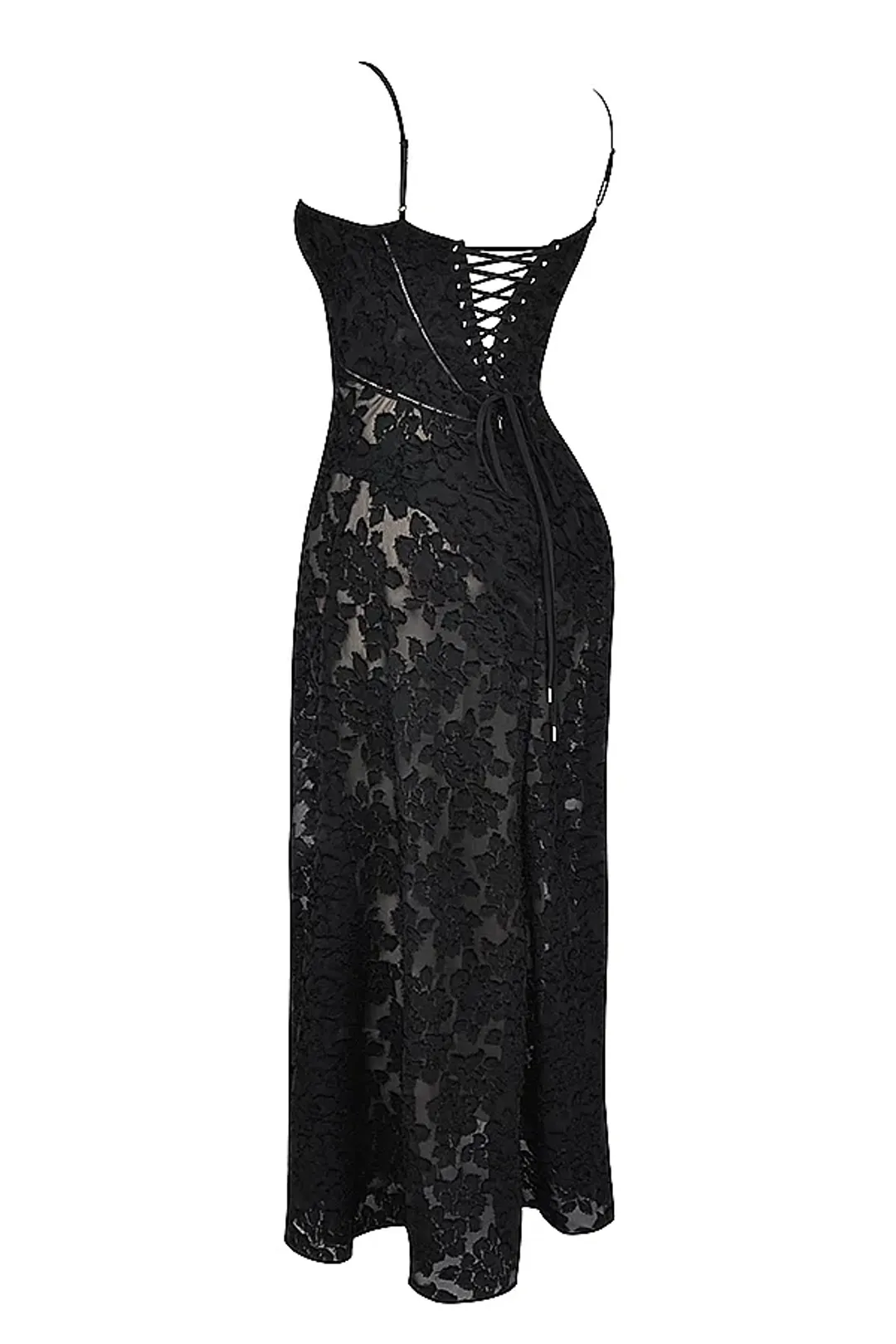 House Of CB Seren Floral Lace Back Maxi Dress Black  Size S/Au 8 for rent on The Volte - main image
