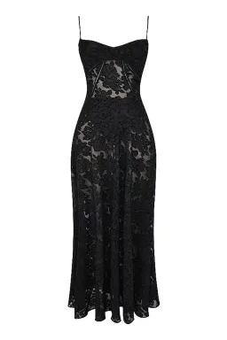 House Of CB Seren Floral Lace Back Maxi Dress Black Size 10/ Au 10 for rent on The Volte - image 8
