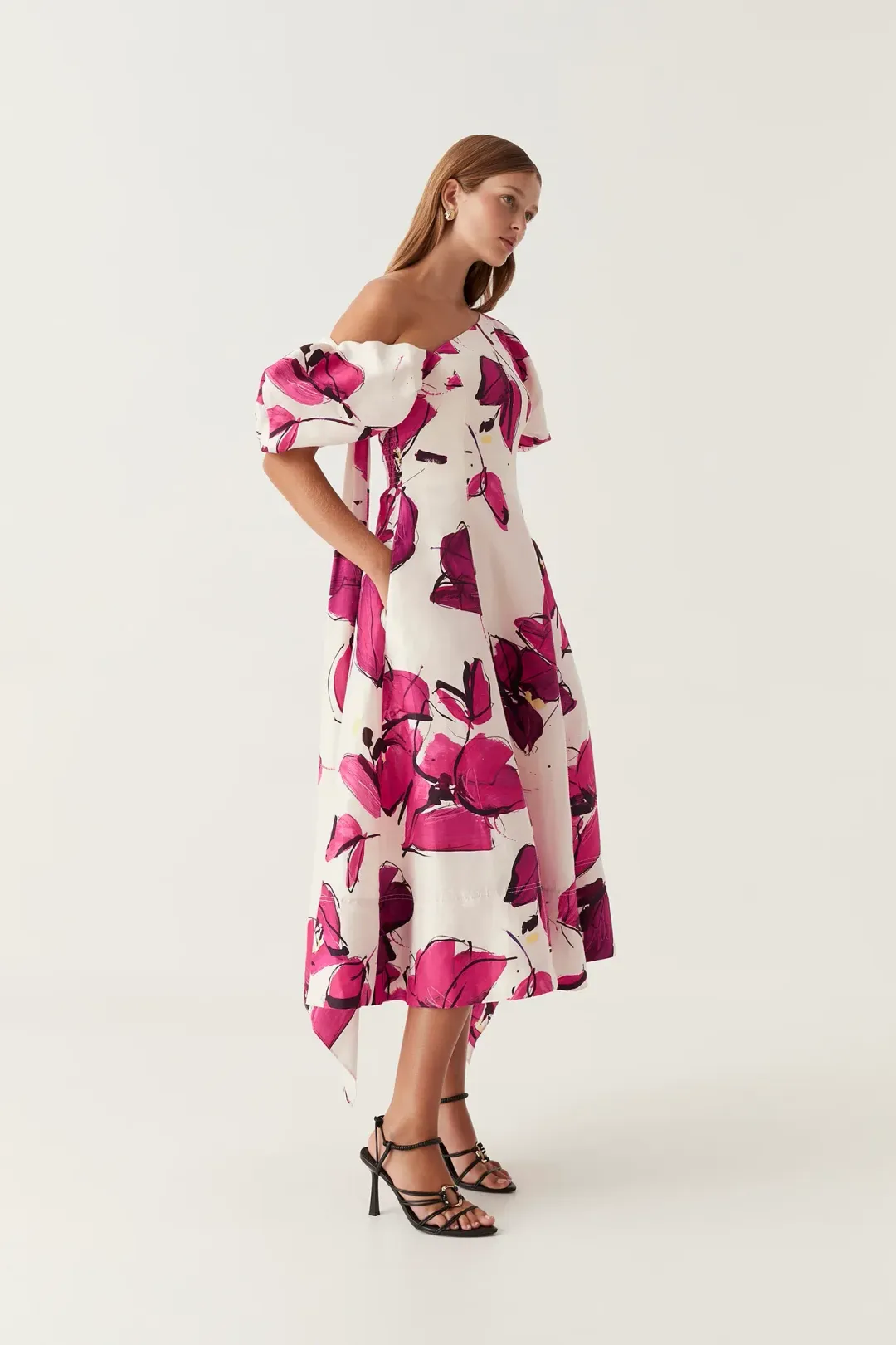Aje Arista Tulip Sleeve Midi Dress Falling Florals Size 10 for rent on The Volte - main image