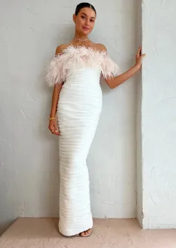 Rachel Gilbert | Zion ivory white, feather-trim Gown | White Size 10 for rent on The Volte - image 1