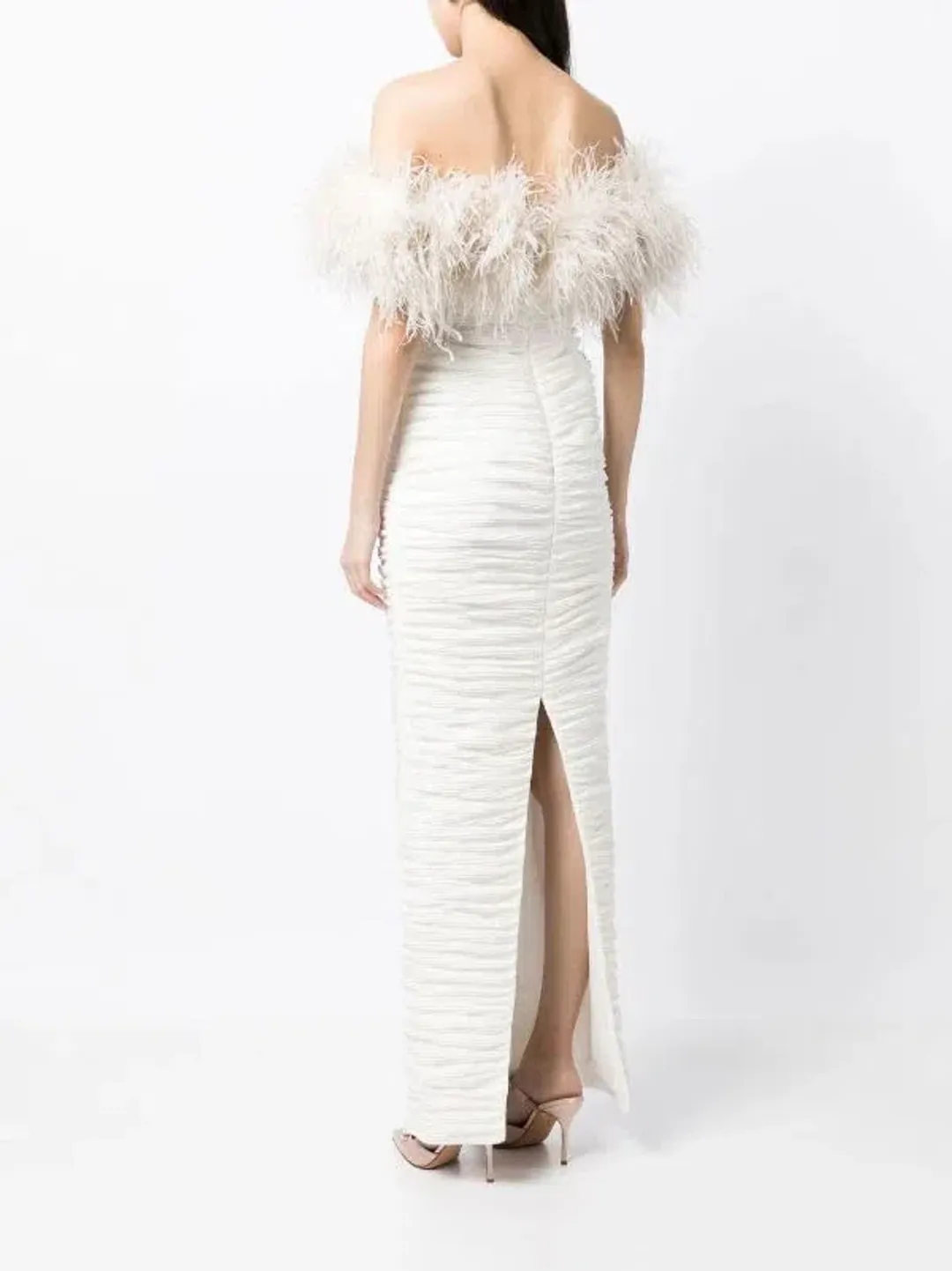 Rachel Gilbert | Zion ivory white, feather-trim Gown | White Size 10 for rent on The Volte - main image
