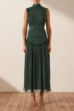 Shona Joy Leonie High Neck Midi Dress Green Size 12 for rent on The Volte - image 1