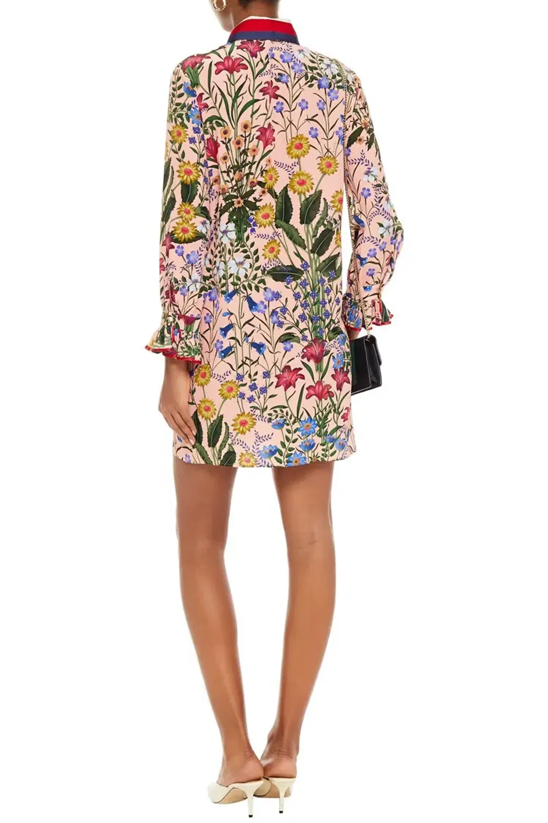  Gucci Ruffled Floral-print Silk Crepe De Chine Mini Dress In Blush Size XS/Au 8  for rent on The Volte - main image