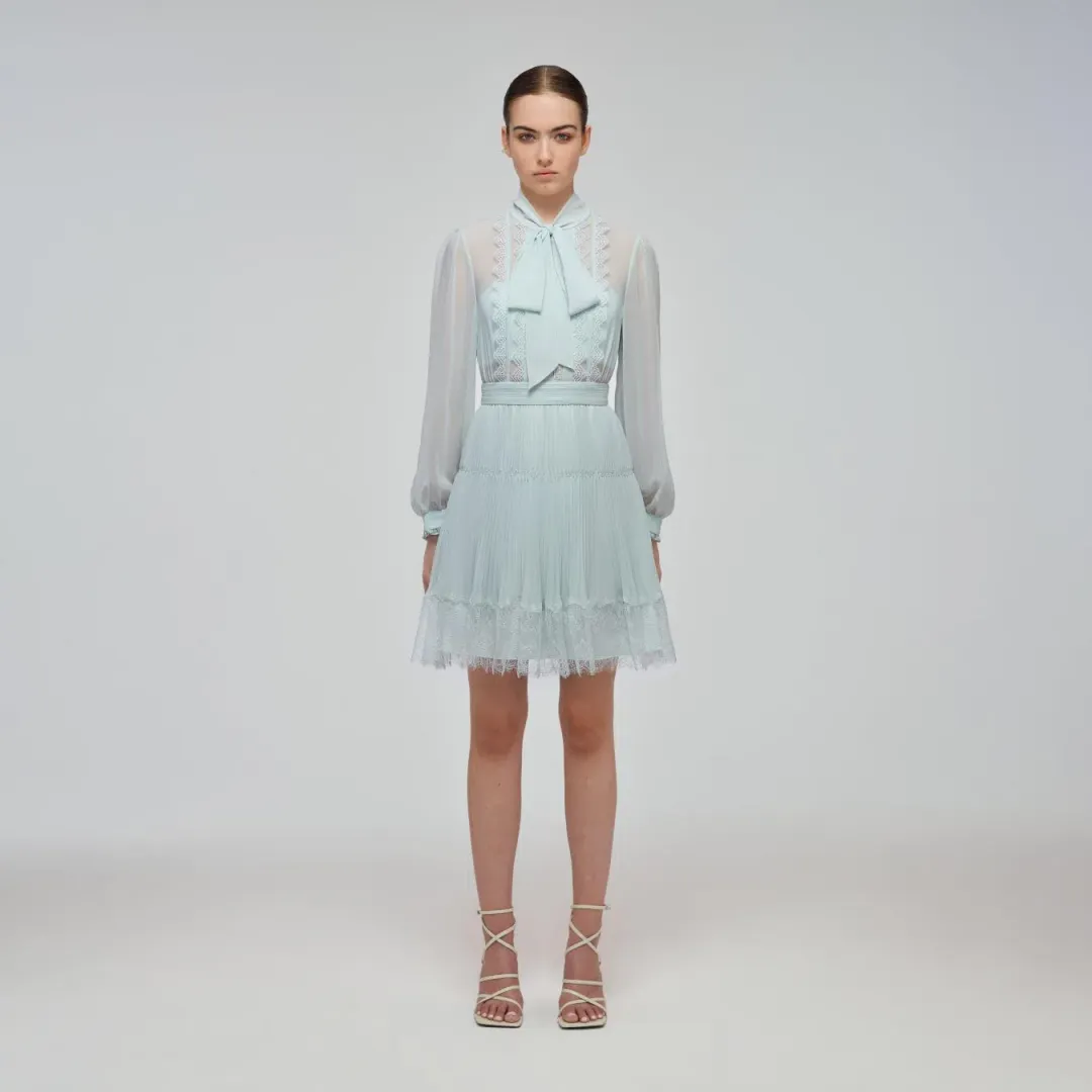 Self Portrait Pale Green Chiffon Mini Dress Mint Size 4 for rent on The Volte - main image