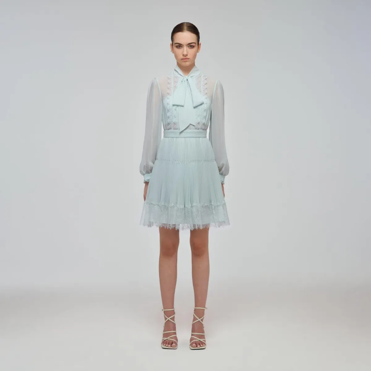 Self Portrait Pale Green Chiffon Mini Dress Mint Size 4 for rent on The Volte - main image