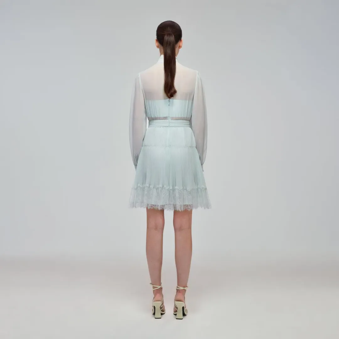 Self Portrait Pale Green Chiffon Mini Dress Mint Size 4 for rent on The Volte - main image