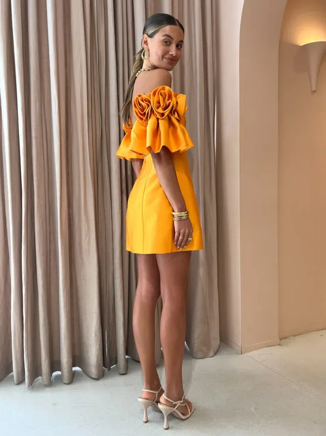 Alemais Macie Rosette Mini Dress Orange Size 10 for rent on The Volte - main image