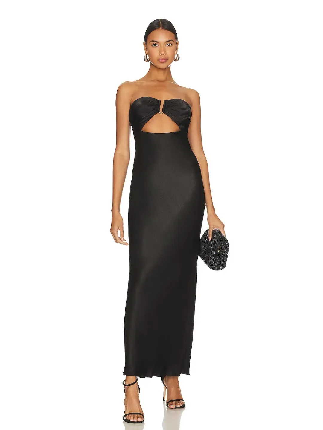 Shona Joy Camille Strapless Cutout Midi Dress Black Size 8 for rent on The Volte - main image