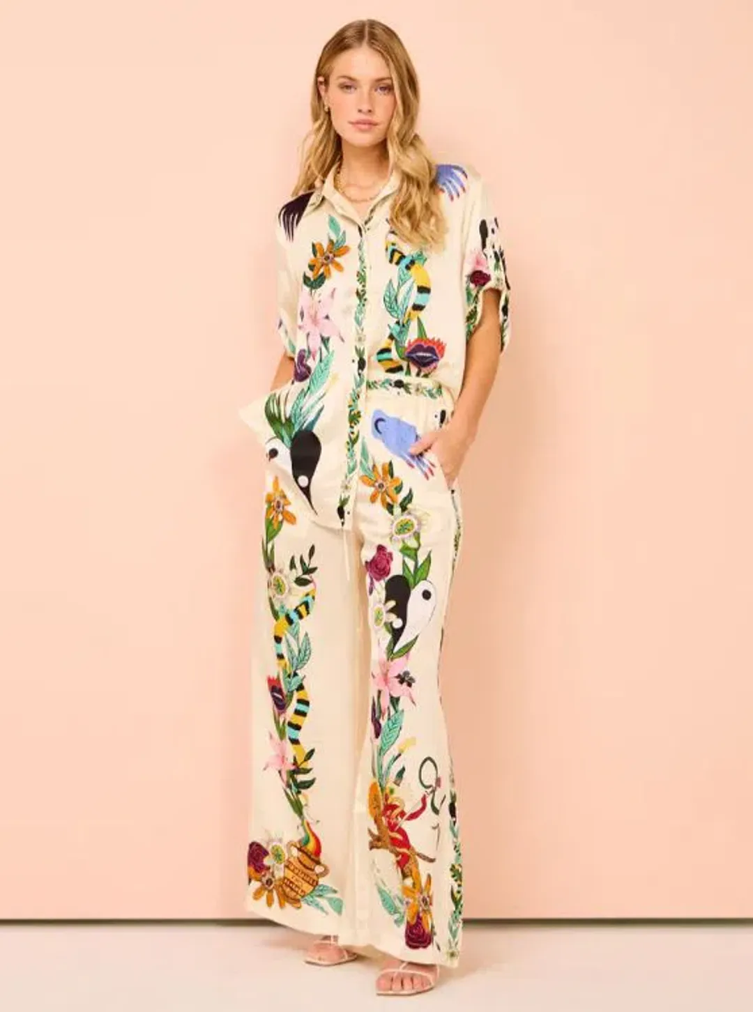 Alemais Meagan Silk Pant and Shirt Set Multi Print Size 14 for rent on The Volte - main image
