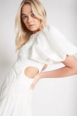 Aje Siren Drawstring Midi Dress Ivory Size 10 for rent on The Volte - image 3