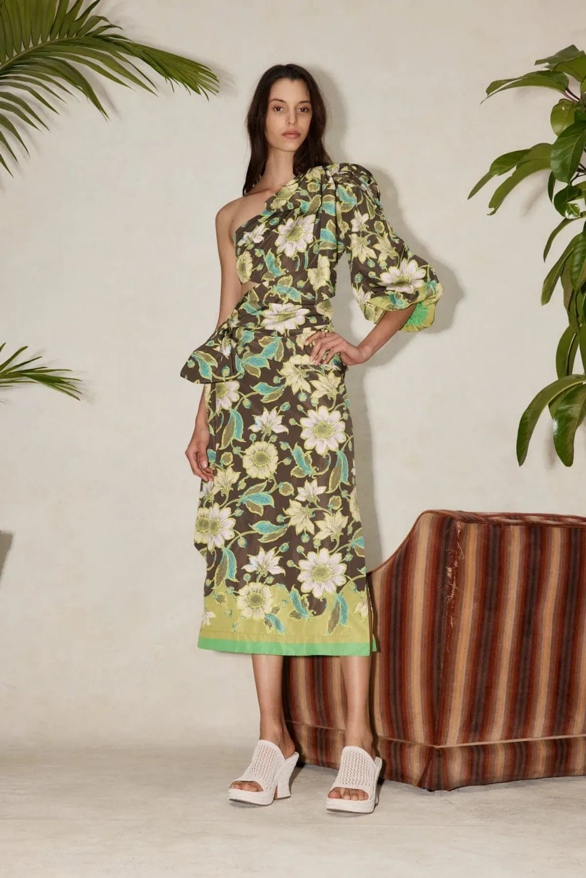 Alemais Winnie Midi Dress Chocolate/Floral Size 8 for rent on The Volte - main image