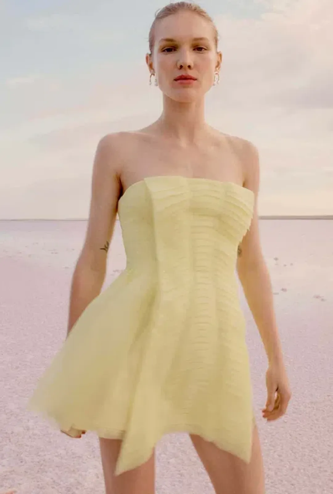 Aje Astrid Strapless Mini Dress Yellow Size AU 6 for rent on The Volte - main image